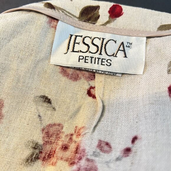 Vintage Jessica Floral Linen Midi Skirt‎ Sz 16P Beige Red Roses Cruise Wear - Picture 5 of 6